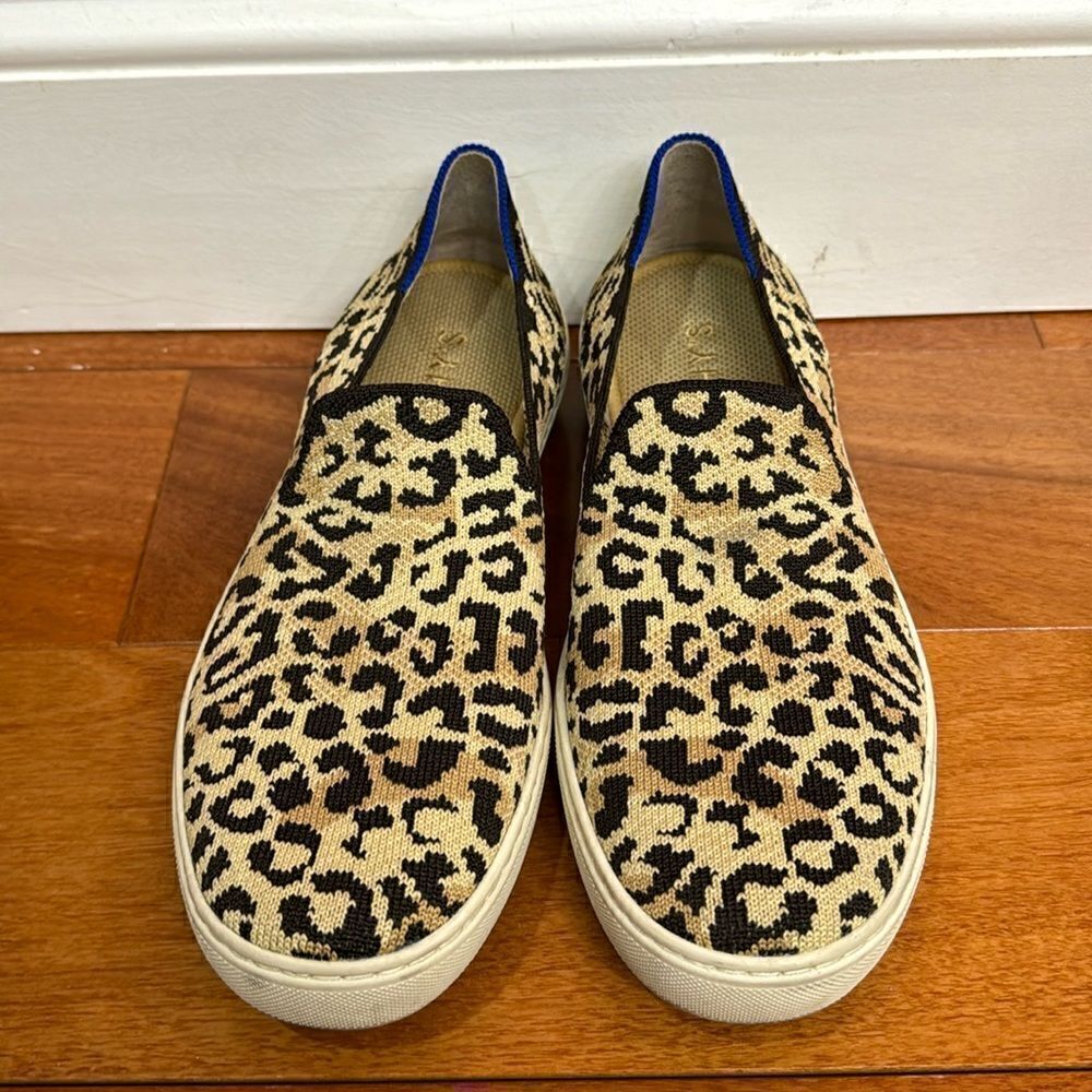 Rothy's The Sneaker Womens Tan Black Leopard Print Slip On Shoes Size 8